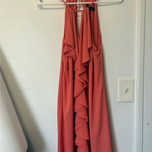 Chic Coral Ruffle Midi Dress
